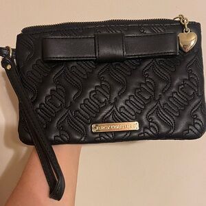 Juicy Couture Black Embossed Wristlet/Clutch with Heart Charm